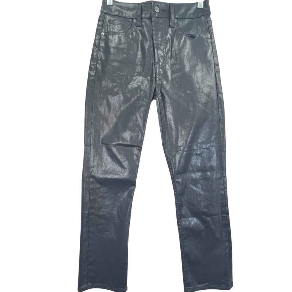 Gap Metallic Coated Straight‎ Jeans Black 26 2 Petite High Rise Edgy Goth Pants
